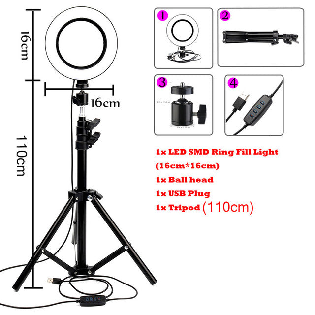 LED Ring Light Photo Studio Camera Light Photography Dimmable Video light for Youtube Makeup Selfie with Tripod Phone Holder