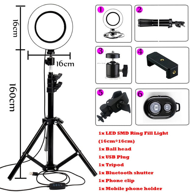 LED Ring Light Photo Studio Camera Light Photography Dimmable Video light for Youtube Makeup Selfie with Tripod Phone Holder