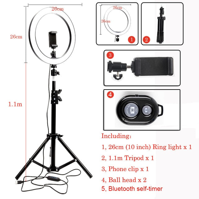 LED Ring Light Photo Studio Camera Light Photography Dimmable Video light for Youtube Makeup Selfie with Tripod Phone Holder