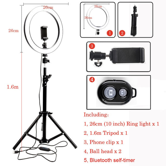 LED Ring Light Photo Studio Camera Light Photography Dimmable Video light for Youtube Makeup Selfie with Tripod Phone Holder