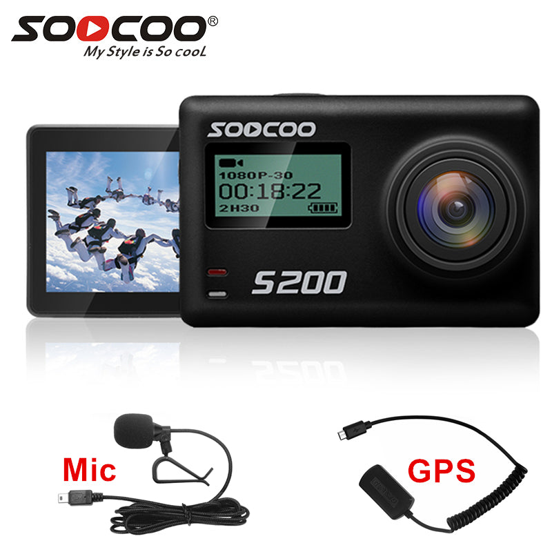 SOOCOO S200 action camera 4k camera sport with waterproof case external microphone mic GPS WiFi 2.45-inch Touch Screen Gyro