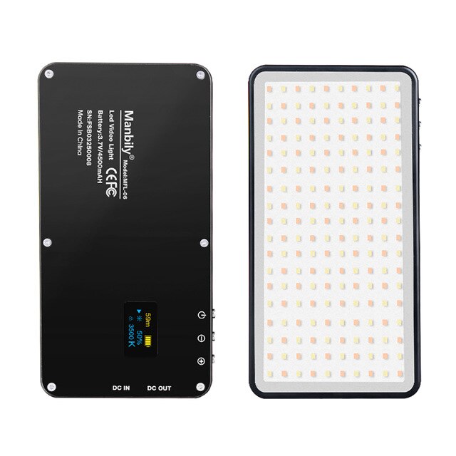 Manbily MFL-06 Mini Video Light 180 LEDs Ultral Thin 4500mAh Photography Lighting 3000K-6500K for Cameras Accessories