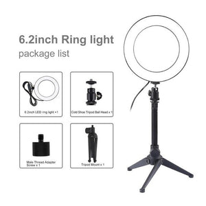 LED Ring Light Video Photography Selfie Lamp Dimmable with Camera Phone Desktop Tripod for Shooting Makeup Video Live Studio